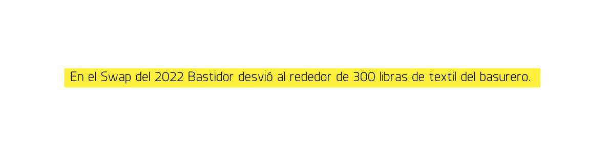 En el Swap del 2022 Bastidor desvió al rededor de 300 libras de textil del basurero